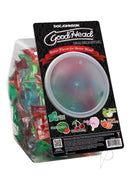 GoodHead Mini Paks 216/bowl featuring six flavorful oral delight gel variants in a clear fishbowl container.