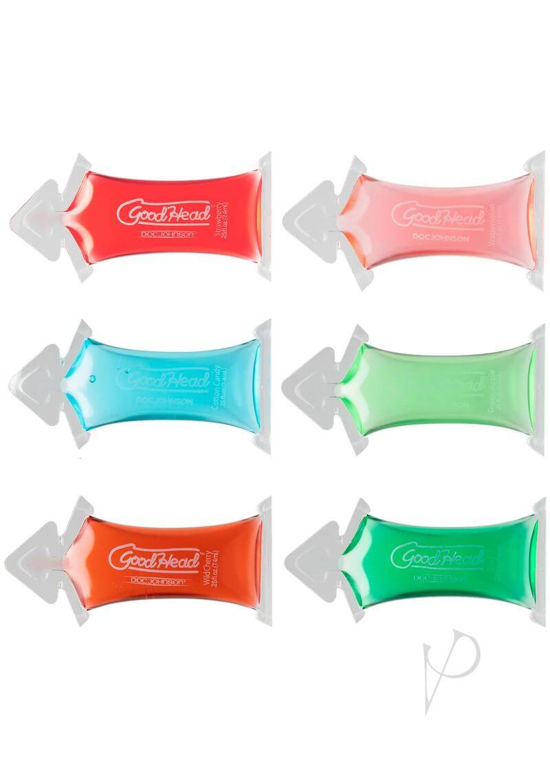 GoodHead Mini Paks in six flavorful variants: Wild Cherry, Mystical Mint, Sweet Strawberry, Refreshing Watermelon, Tangy Green Apple in a fishbowl