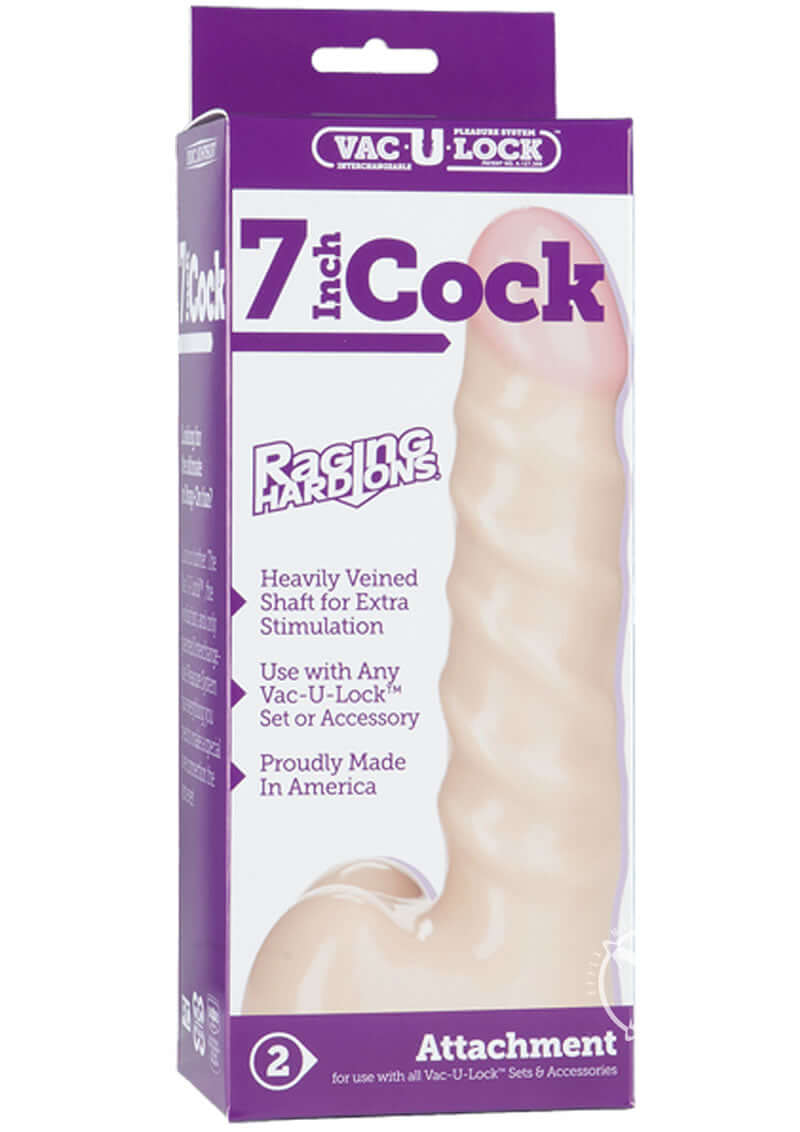 Vac U Lock 7 Inch Raging Hardon Cock with Ribbed Shaft in Original Packaging