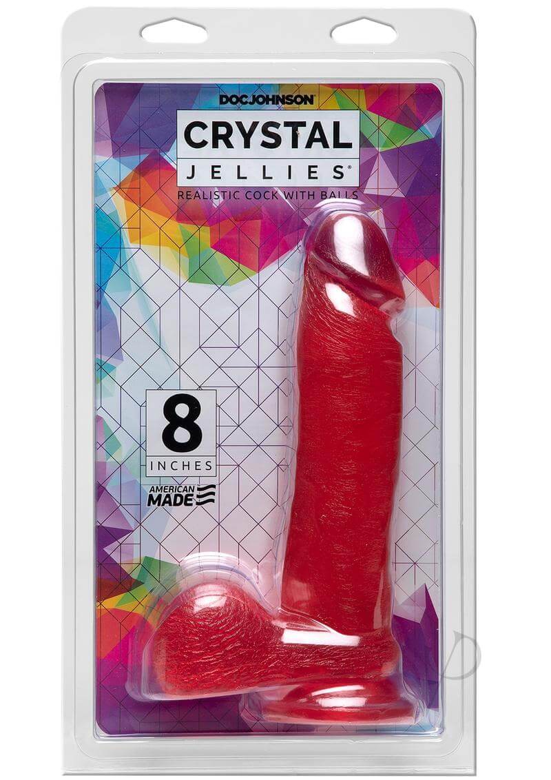 Pink 8-Inch Crystal Jellies Realistic Cock with Balls in packaging