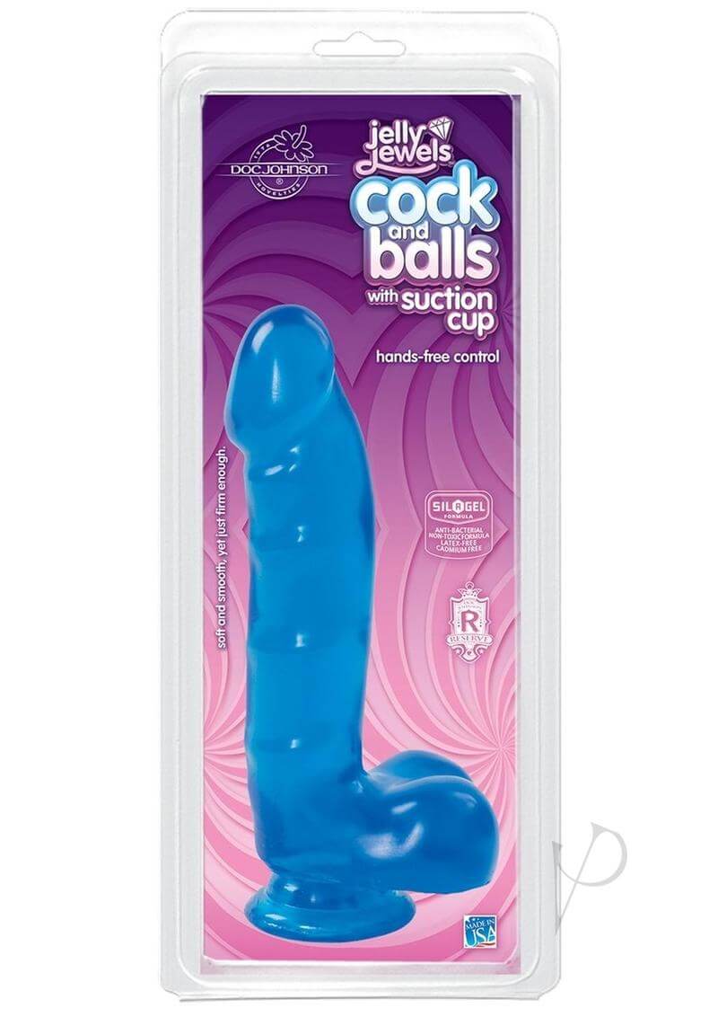 Blue 6-inch Jelly Jewels Realistic Dildo with Suction Cup Base in packaging