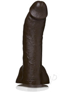 Vac U Lock Mr. Marcus 9" realistic black dildo with lifelike detailing by Doc Johnson on display.