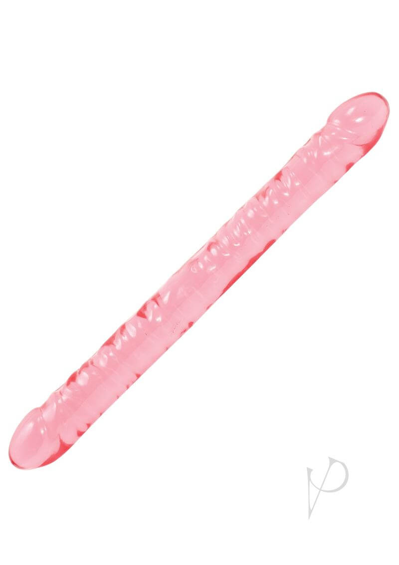 Doc Johnson's 18" Crystal Jellies Double Dong in Pink, veiny texture, flexible double-ended dildo for ultimate pleasure experience