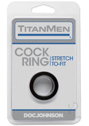 TitanMen Stretch-To-Fit Cock Ring in packaging - Perfect Fit and Performance in sleek Black