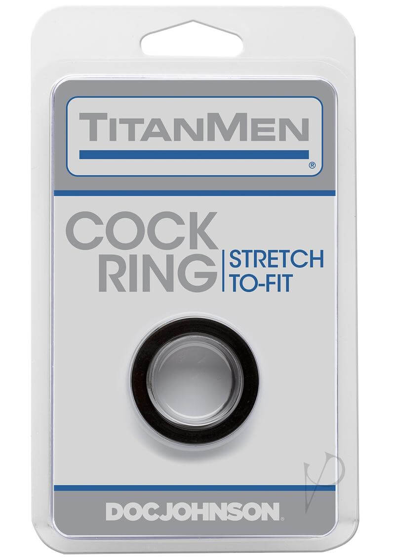 TitanMen Stretch-To-Fit Cock Ring in packaging - Perfect Fit and Performance in sleek Black