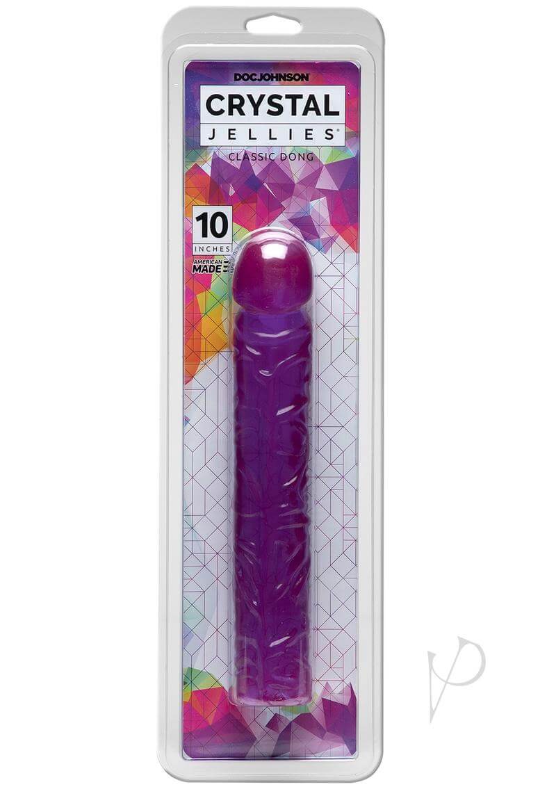 Doc Johnson's 10 Crystal Jellies Classic Purple Dong in packaging