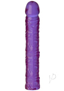 Doc Johnson's 10 Crystal Jellies Classic Purple soft flexible dong with veiny texture for timeless pleasure and traditional thickness.