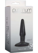 Platinum Lil End Charcoal Butt Plug packaging for beginners in a premium silicone design with sleek 4-inch length.