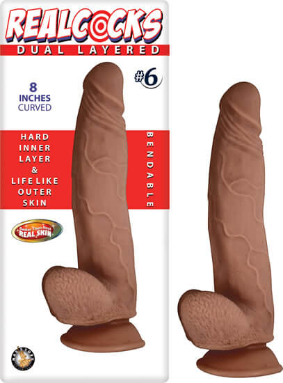 Nasstoys Real Cocks Dual Layered #6 Brown Curved Realistic 8 inces Dildo at $31.99