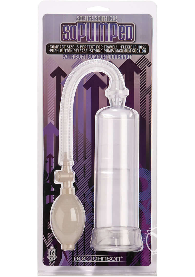 So Pumped Clear Male Enhancement Pump in packaging for performance enhancement without sleeve.