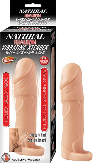 Nasstoys Natural Realskin Vibrating Xtender with Scrotum Ring Beige at $20.99
