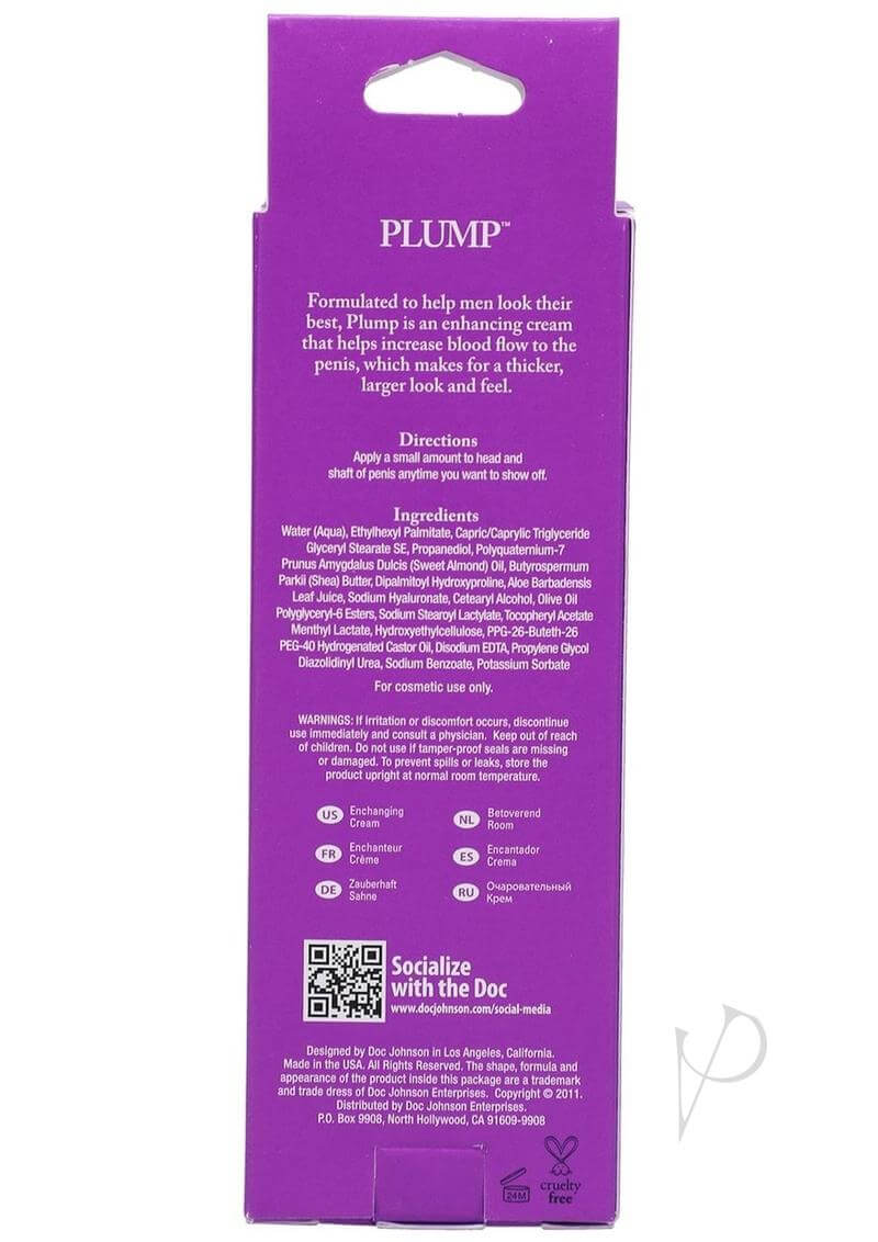 Plump Enhancement Cream for Men 2oz packaging details with ingredients and directions for use.