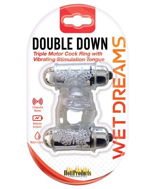 HOTT Products Wet Dreams Double Down Dual Motor Cock Ring with Power Bullet and Stimulator Tongue with Motor at $17.99