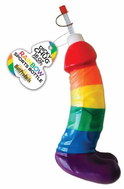 Rainbow Dicky Sports Bottle – 16oz playful plastic bottle with vibrant colors and fun design. Ideal for hydration.