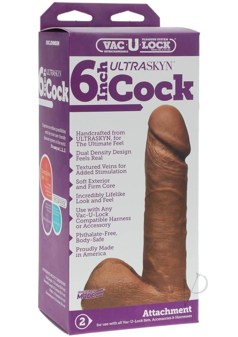 Vac-U-Lock UR3 6-Inch Brown Dildo Packaging with UltraSkyn features and lifelike design
