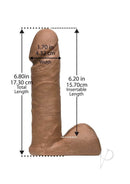 Vac-U-Lock UR3 6-Inch Brown Dildo dimensions showing total length, insertable length, and width for ultra-realistic pleasure.