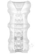 Doc Johnson Mood Pleaser Massage Beads Frost Masturbator with soft, stretchy material and distinct internal textures.