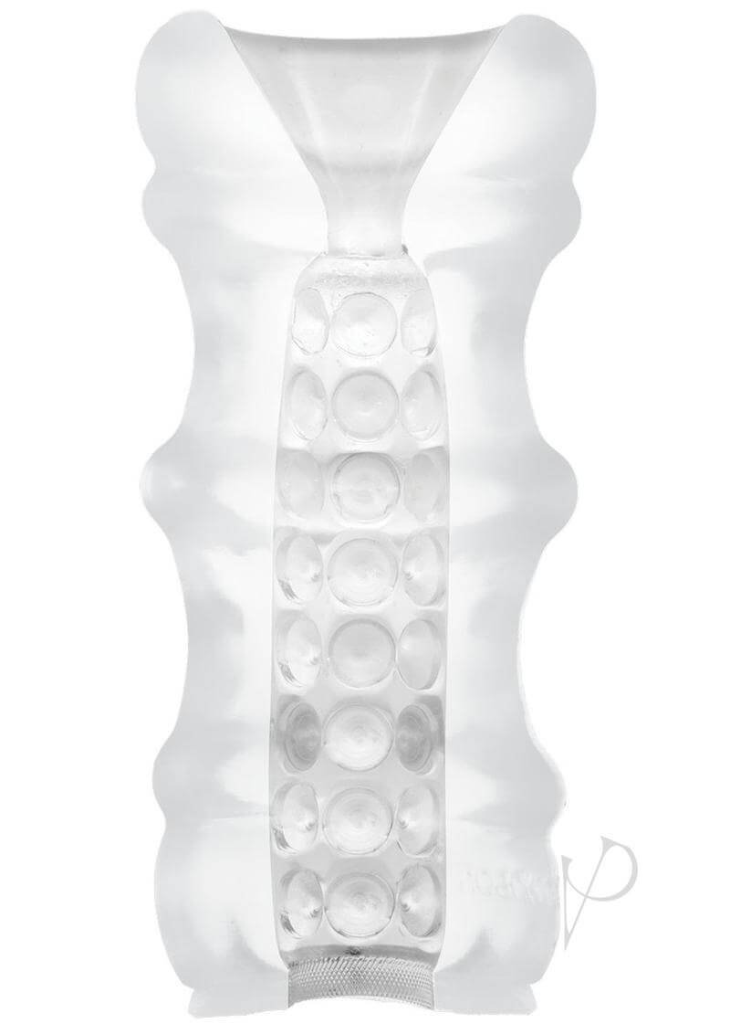 Doc Johnson Mood Pleaser Massage Beads Frost Masturbator with soft, stretchy material and distinct internal textures.
