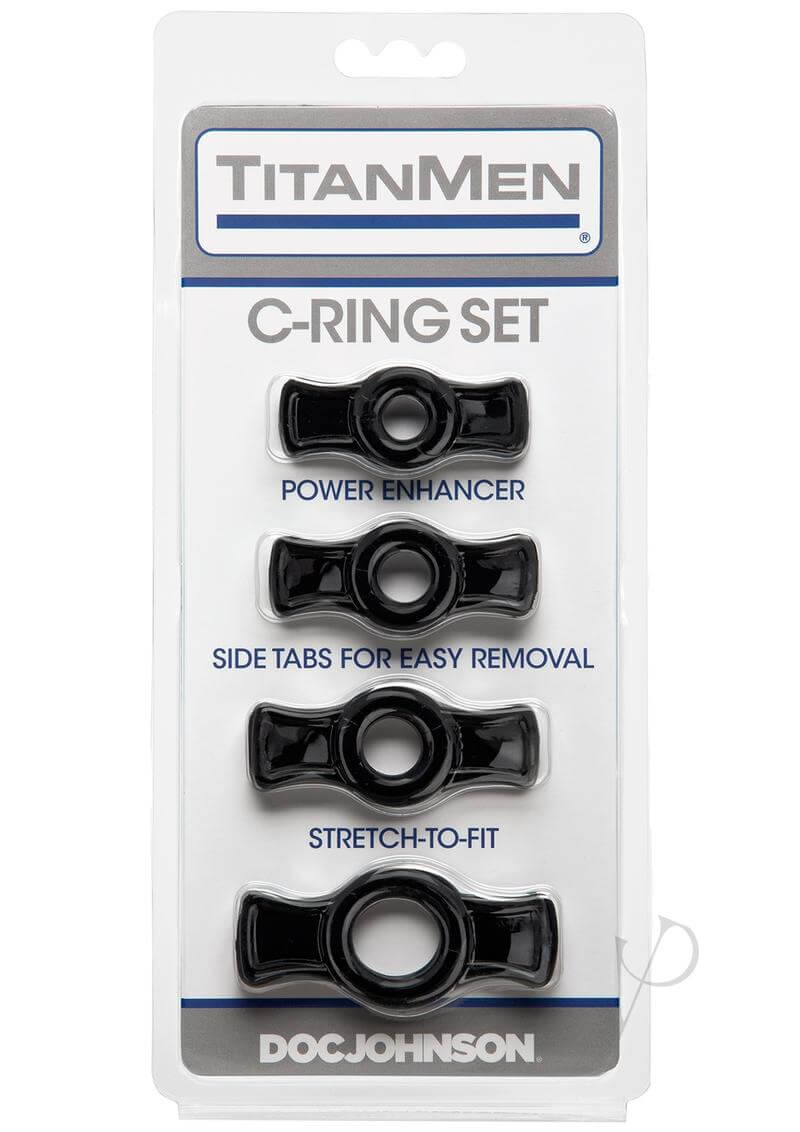 TitanMen Cock Ring Set Black - Adjustable and Stretch-to-Fit Pleasure Rings Packaging