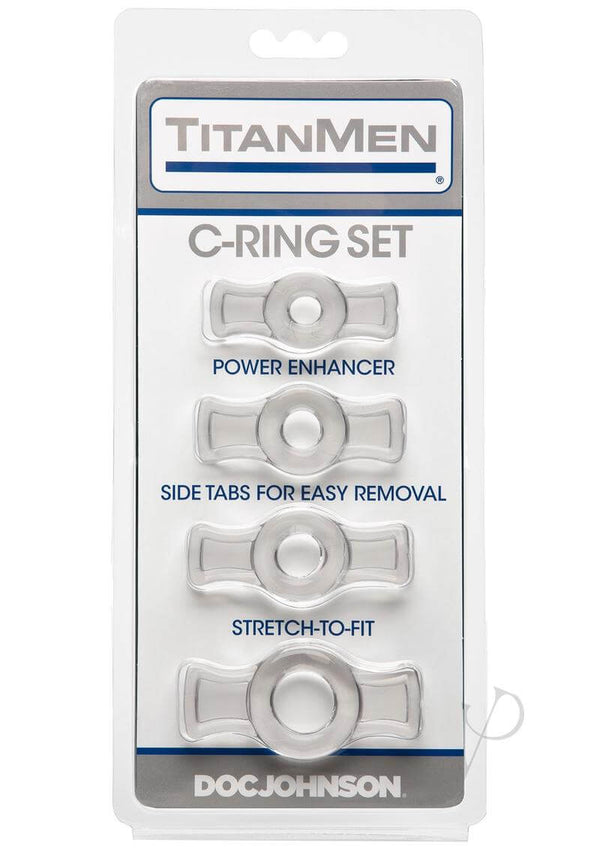 TitanMen Cock Ring Set Clear Package - Power Enhancer, Stretchable with Side Tabs for Easy Removal, Doc Johnson Brand