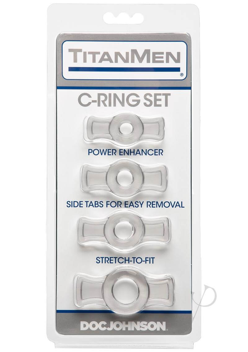 TitanMen Cock Ring Set Clear Package - Power Enhancer, Stretchable with Side Tabs for Easy Removal, Doc Johnson Brand