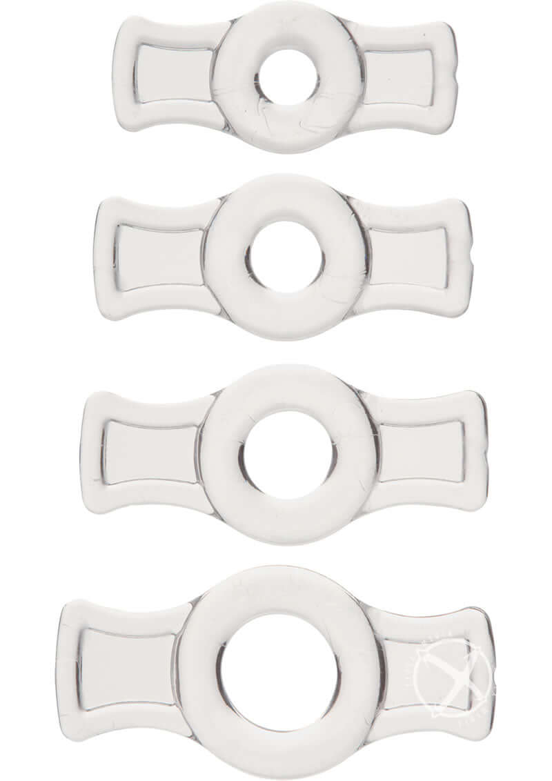 TitanMen Cock Ring Set Clear - Four Stretchable Rings with Easy Grip Side Tabs for Convenient and Versatile Pleasure