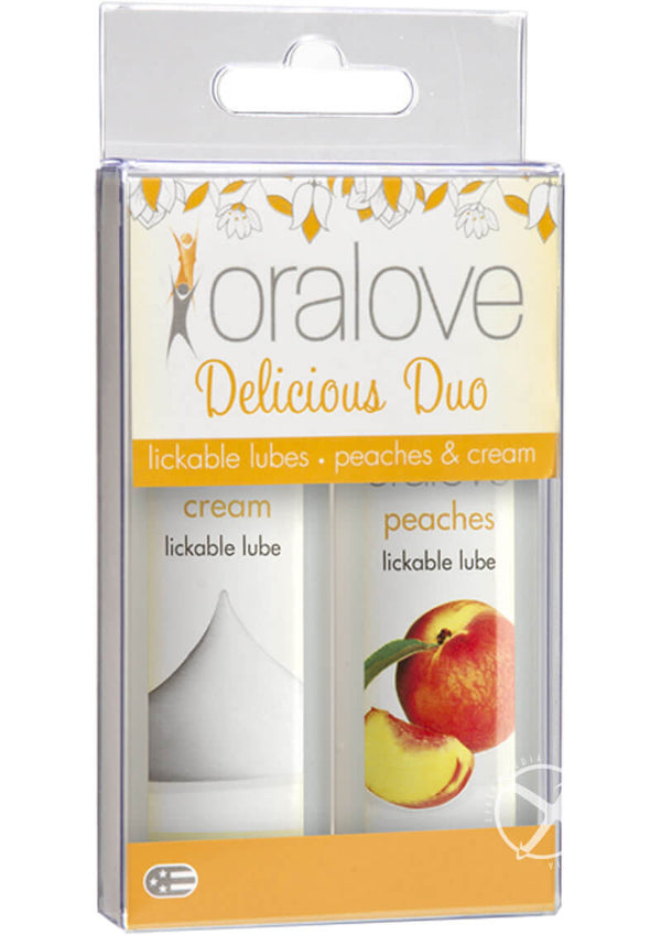 Oralove Delicious Duo Peaches and Cream Set, lickable lubricants for intimate pleasure