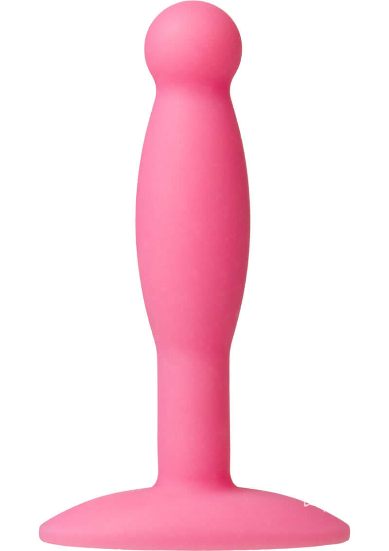 Pink petite silicone anal plug for beginners, featuring smooth design and crafted from Platinum Premium Silicone.
