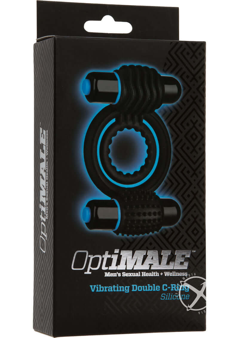 Optimale Vibrating Double C-Ring in Black packaging - dual silicone rings for enhanced stimulation and robust erections