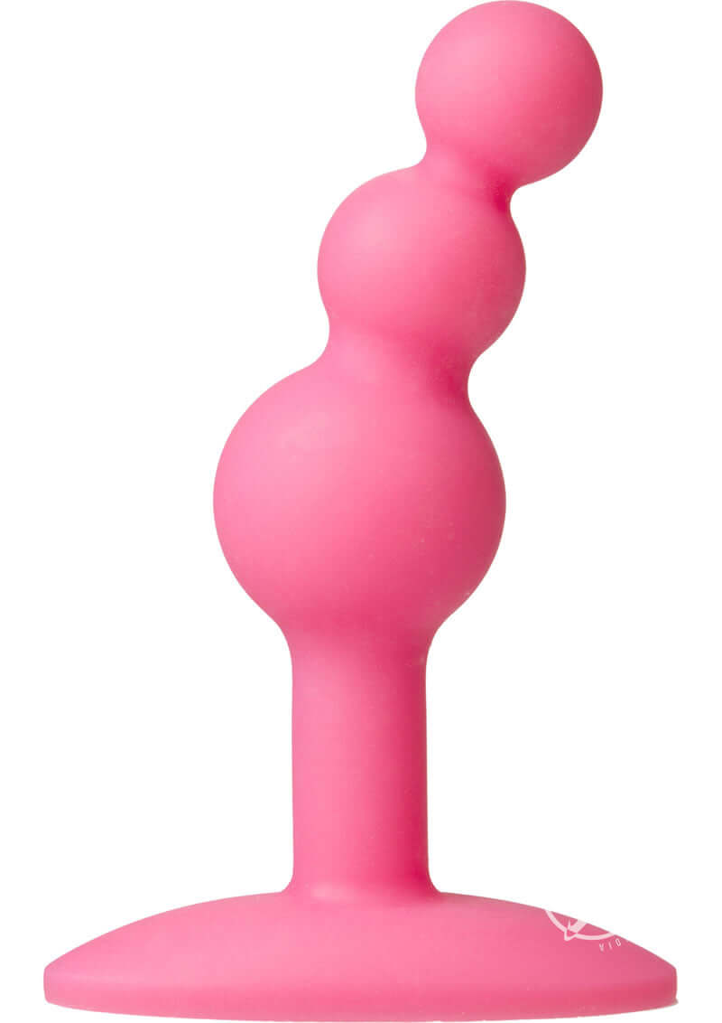 Pink petite anal plug with graduated beads, Platinum Mini Bubble Small for beginner pleasure, made from Platinum Premium Silicone.