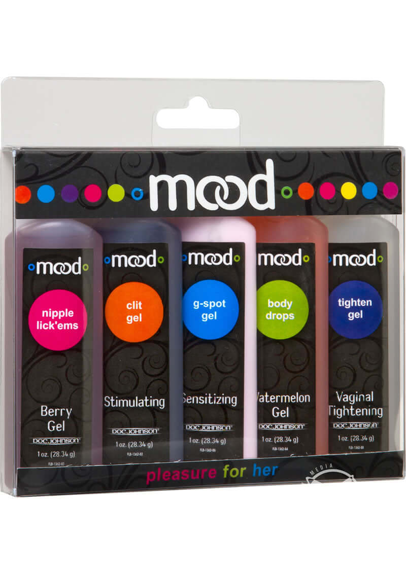 Mood Pleasure For Her Multi Pack - 5 Female-Focused Formulas including Berry Nipple Lickems Gel, Clit Gel, G-Spot Gel, Body Drops, Vaginal Tightening Gel