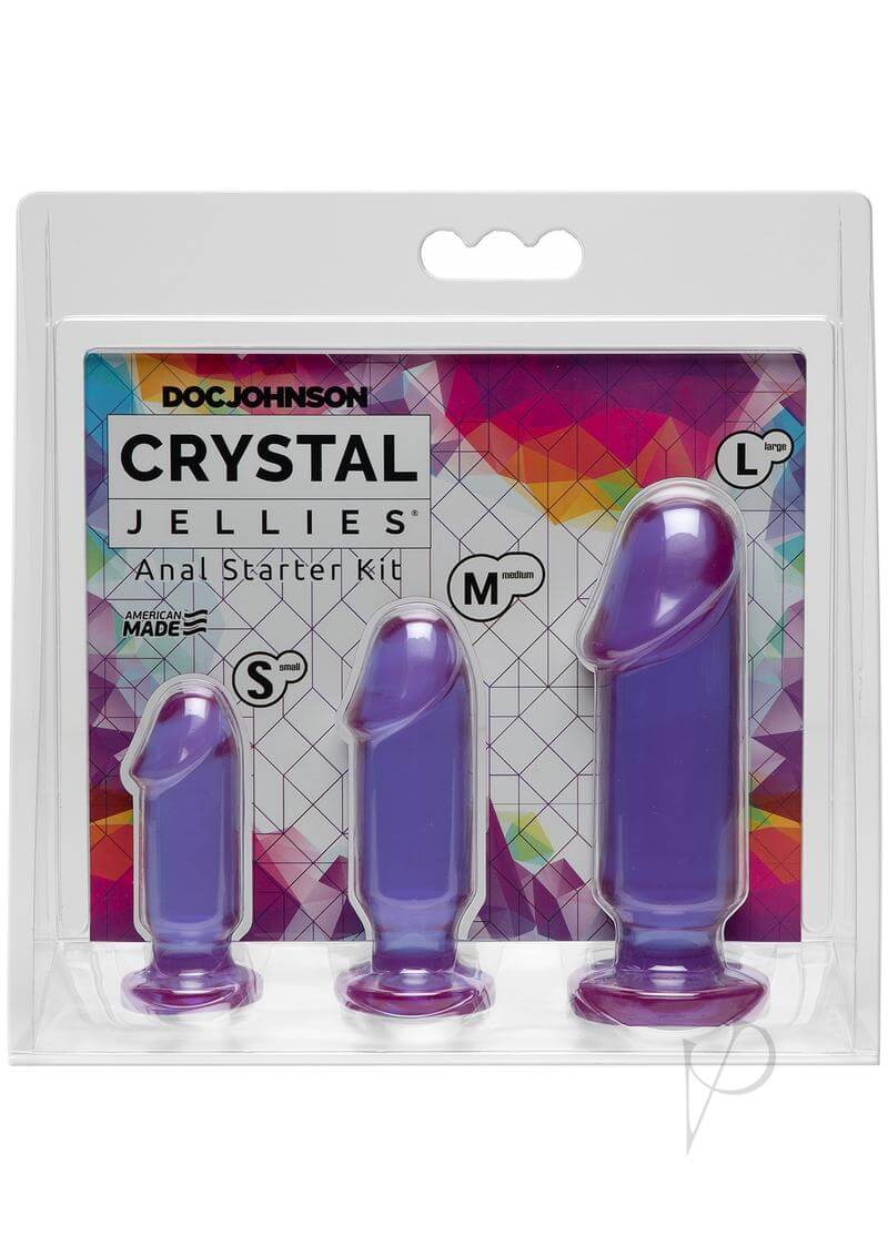 Crystal Jellies Anal Starter Kit in Purple with three different sized anal plugs for gradual anal training