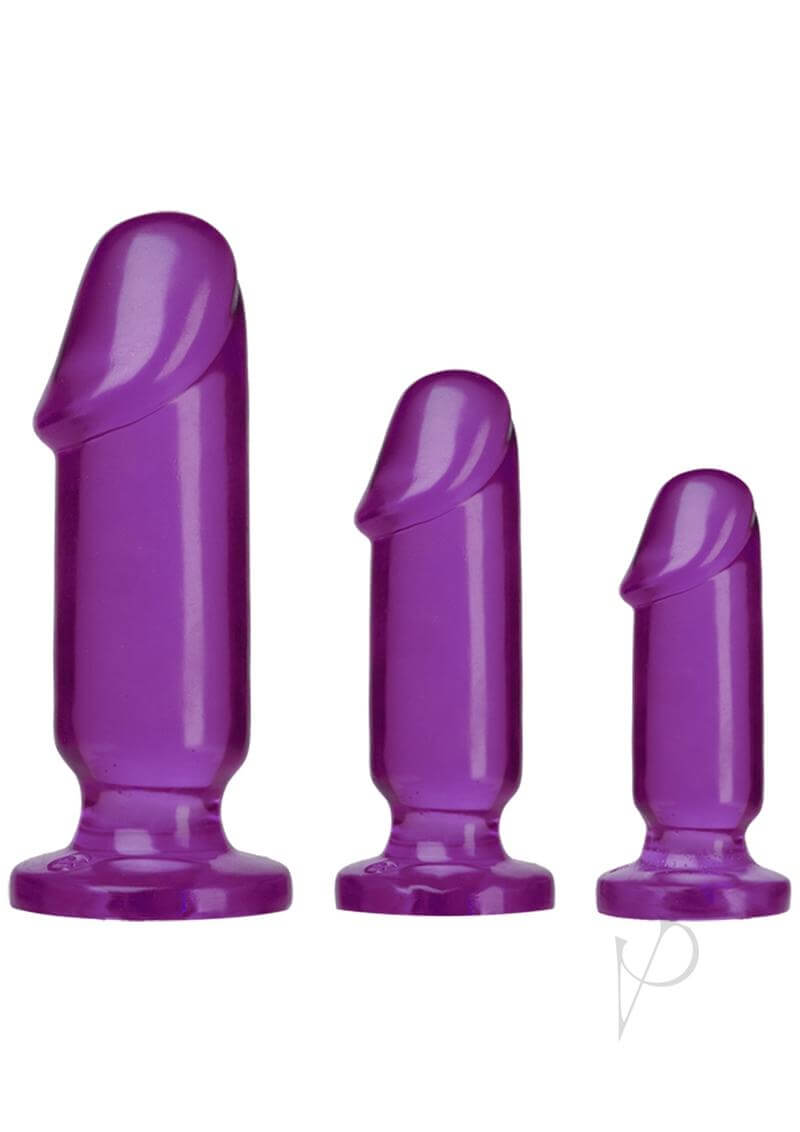 Purple Crystal Jellies Anal Starter Kit with three graduated pleasure plugs for comfortable and satisfying anal exploration.