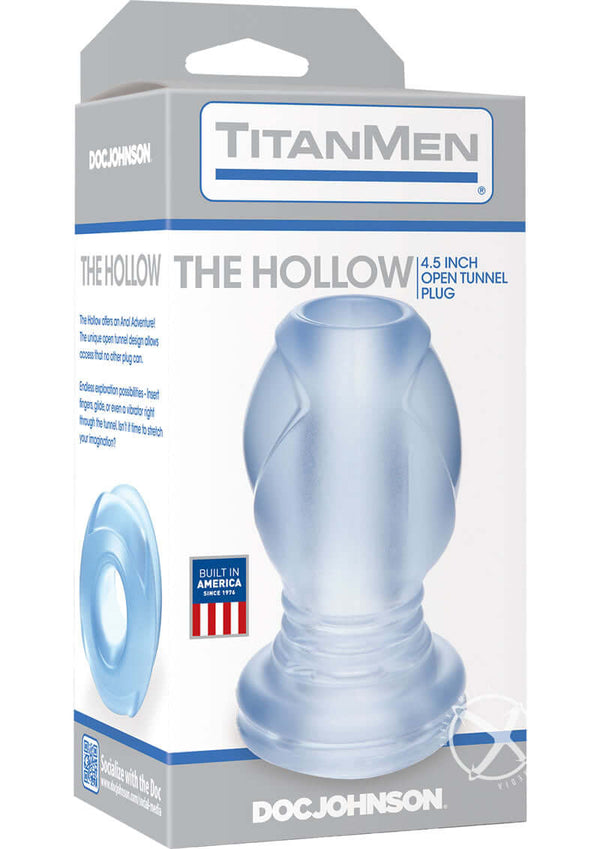 Doc Johnson Hollow Anal Plug packaging featuring a 4.5-inch open-tunnel design for unique pleasure experiences.