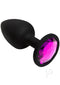 Booty Bling Small Pink butt plug with sparkling pink gem and black silicone finish.