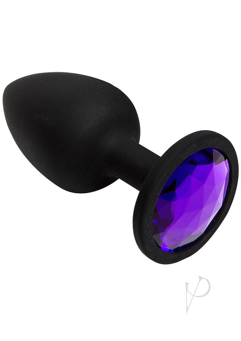 Booty Bling Small Purple butt plug with sparkling purple gem and black silicone base
