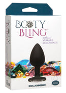 Booty Bling Small Silver jeweled wearable silicone plug packaging with colorful gems