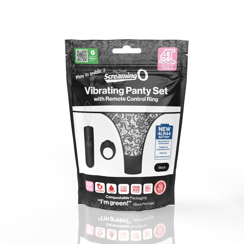 Screaming O My Secret 4T Panty Vibe Black High Pitch Treble Vibrating Panty Set with Remote Control Ring