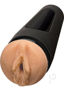 Main Squeeze Belladonna ULTRASKYN Pussy Vanilla masturbator with squeezable grip and suction-adjusting end cap.