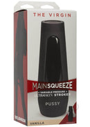 Main Squeeze Virgin Pussy Vanilla ULTRASKYN Stroker in box with squeezable grip and adjustable suction end cap