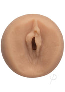 Main Squeeze Virgin Pussy Vanilla pleasure toy close-up, Doc Johnson's customizable hard case masturbator with ULTRASKYN material.