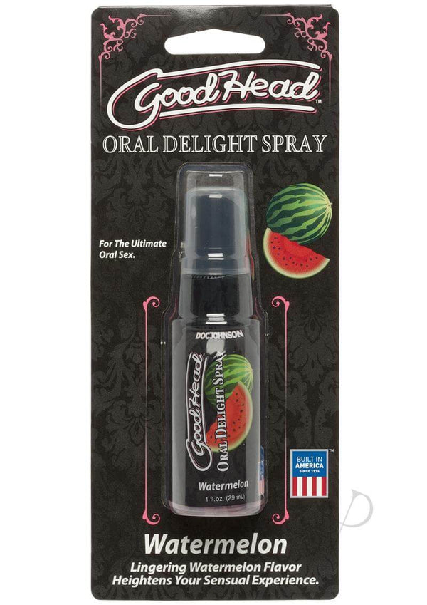 Doc Johnson's GoodHead Watermelon Lickable Spray packaging - 1 oz bottle for flavorful and intimate moments.