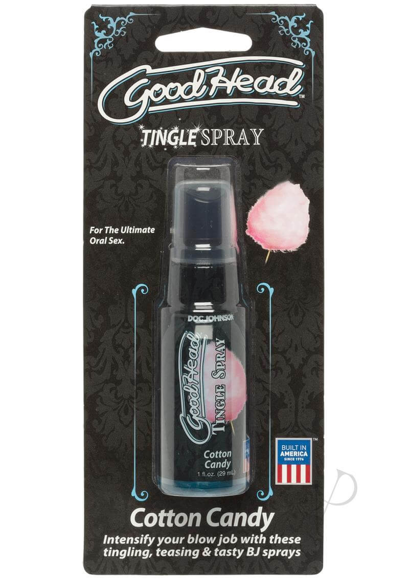 Doc Johnson GoodHead Tingle Spray Cotton Candy flavor 1oz package - Enhance oral pleasure with a cool, tingling sensation.