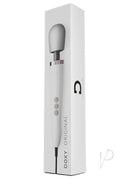 Doxy Massager White in sleek packaging, powerful body massager for relaxation and relief featuring variable speed control.