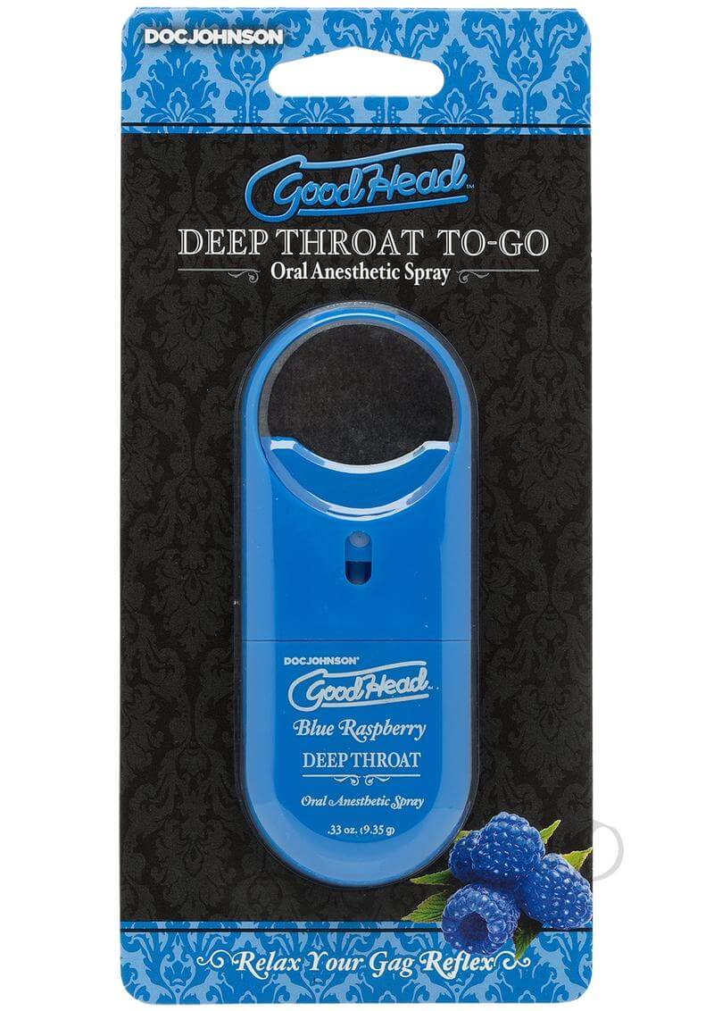GoodHead Deep Throat To Go Blue Raspberry Flavor Oral Anesthetic Spray in Packaging
