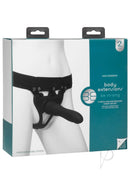 Body Extensions Hollow Strap-On System by Doc Johnson packaging with a realistic black strap-on for intimate pleasure and versatility.
