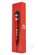 Doxy Number 3 Candy Red Wand Vibrator in packaging, showcasing its compact and powerful design for continuous intimate pleasure.
