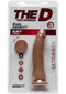 The Thin D 7-inch caramel dildo by Doc Johnson in original packaging showcasing lifelike details and dual density Ultraskyn technology.