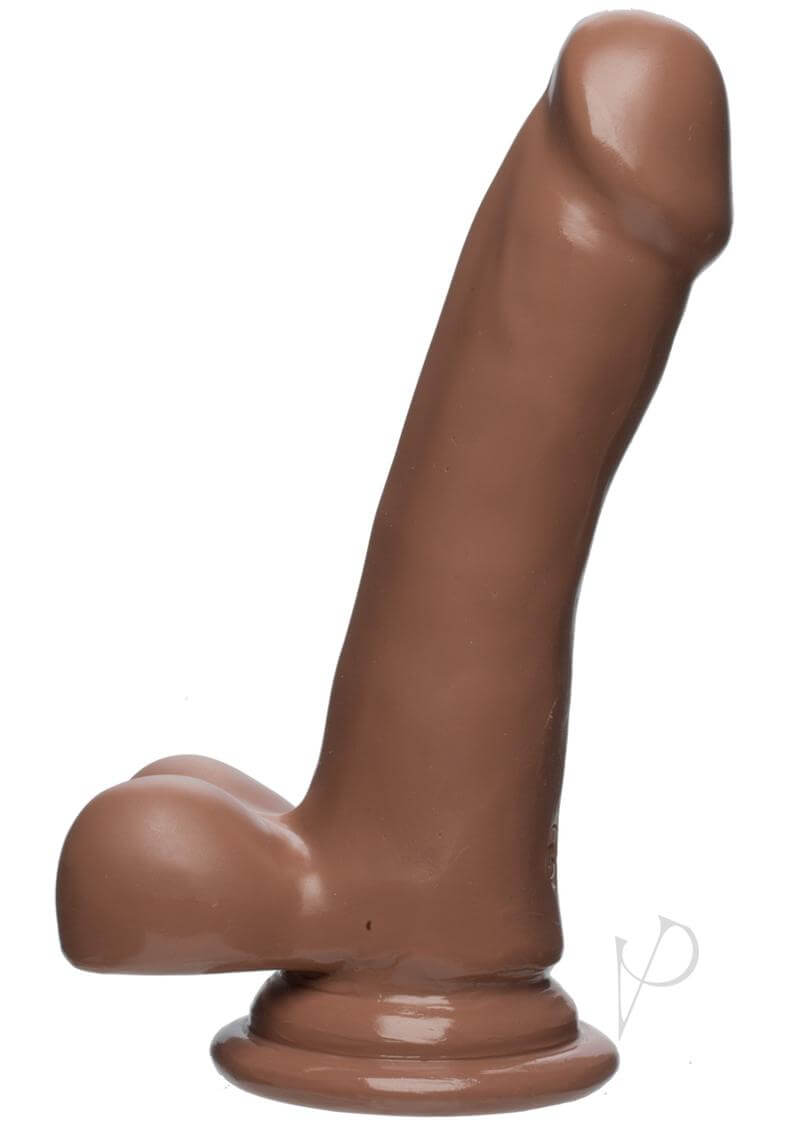 The D Slim D with Balls 6.5-inch FIRMSKYN Dildo in Caramel, realistic design, luxury intimate product from Doc Johnson.