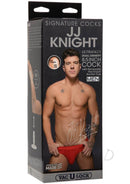 Packaging of Signature Cocks JJ Knight 8.5-inch Dildo showing product details and image of the star wearing red underwear.